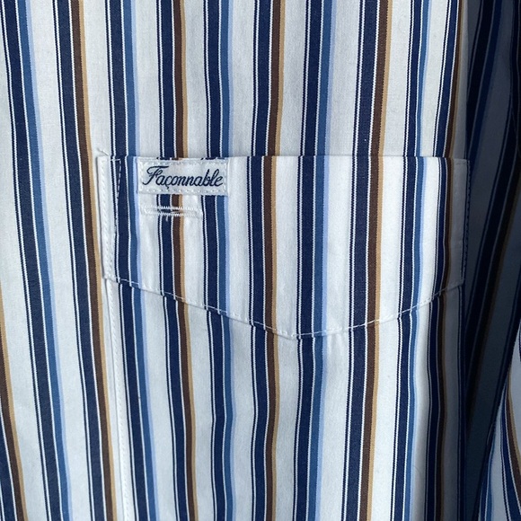 Faconnable Club Fit Striped Long Sleeve Button Down Shirt. White/Tan/Blue. Sz. L - Picture 11 of 16